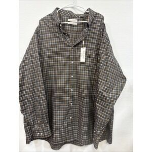 Roundtree &‎ York 4XT Button Front LS Maroon & Gold Check, Gold Label NWT